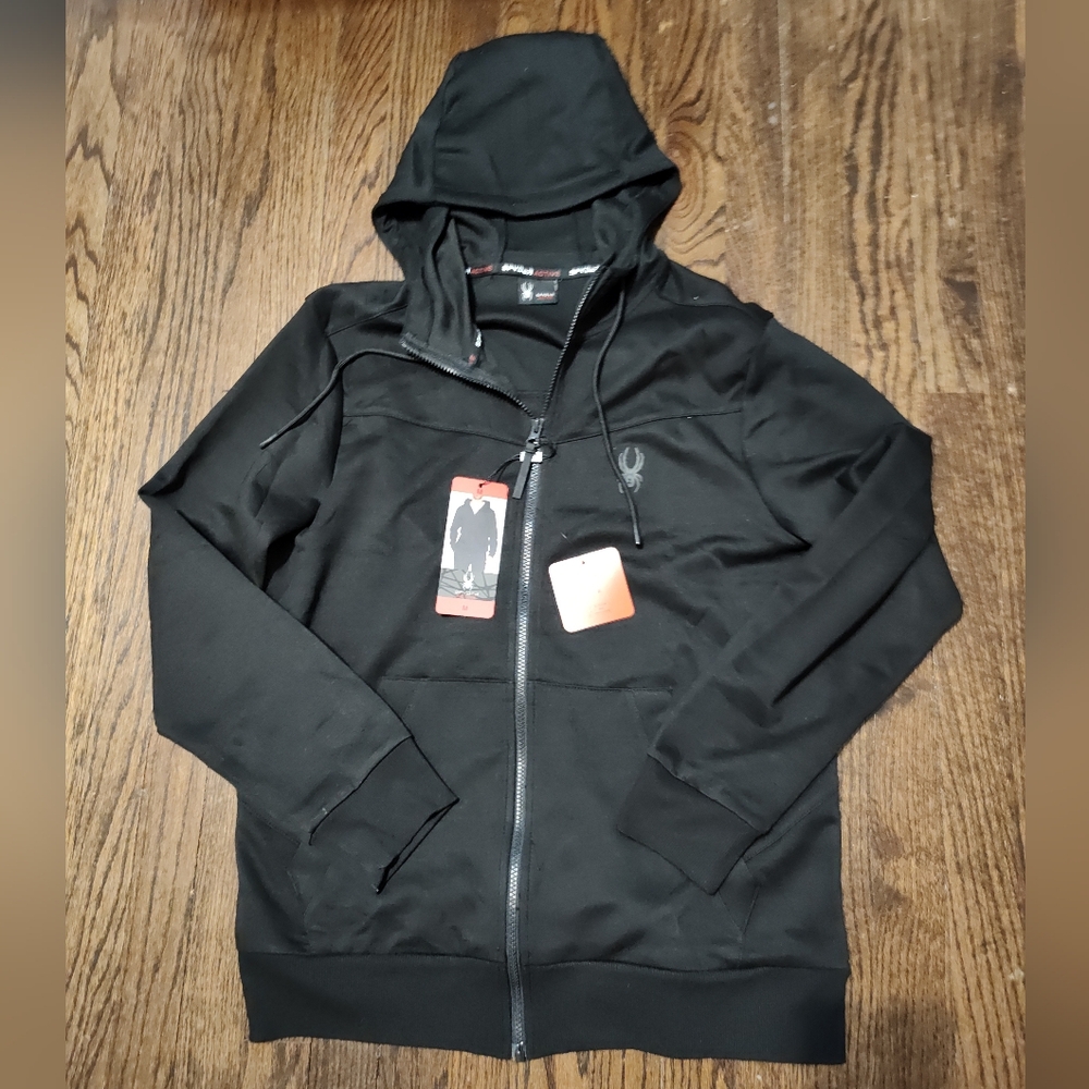 🆕!! Spyder Black Color Men's Zip Up Full Zip Hoodie Stretch Pockets Size Medium